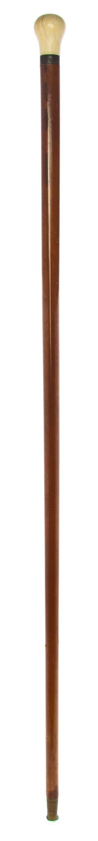 An English Ivory Handled Walking Stick, Length of handle 2 1/8 x length overall 45 1/4 inches.