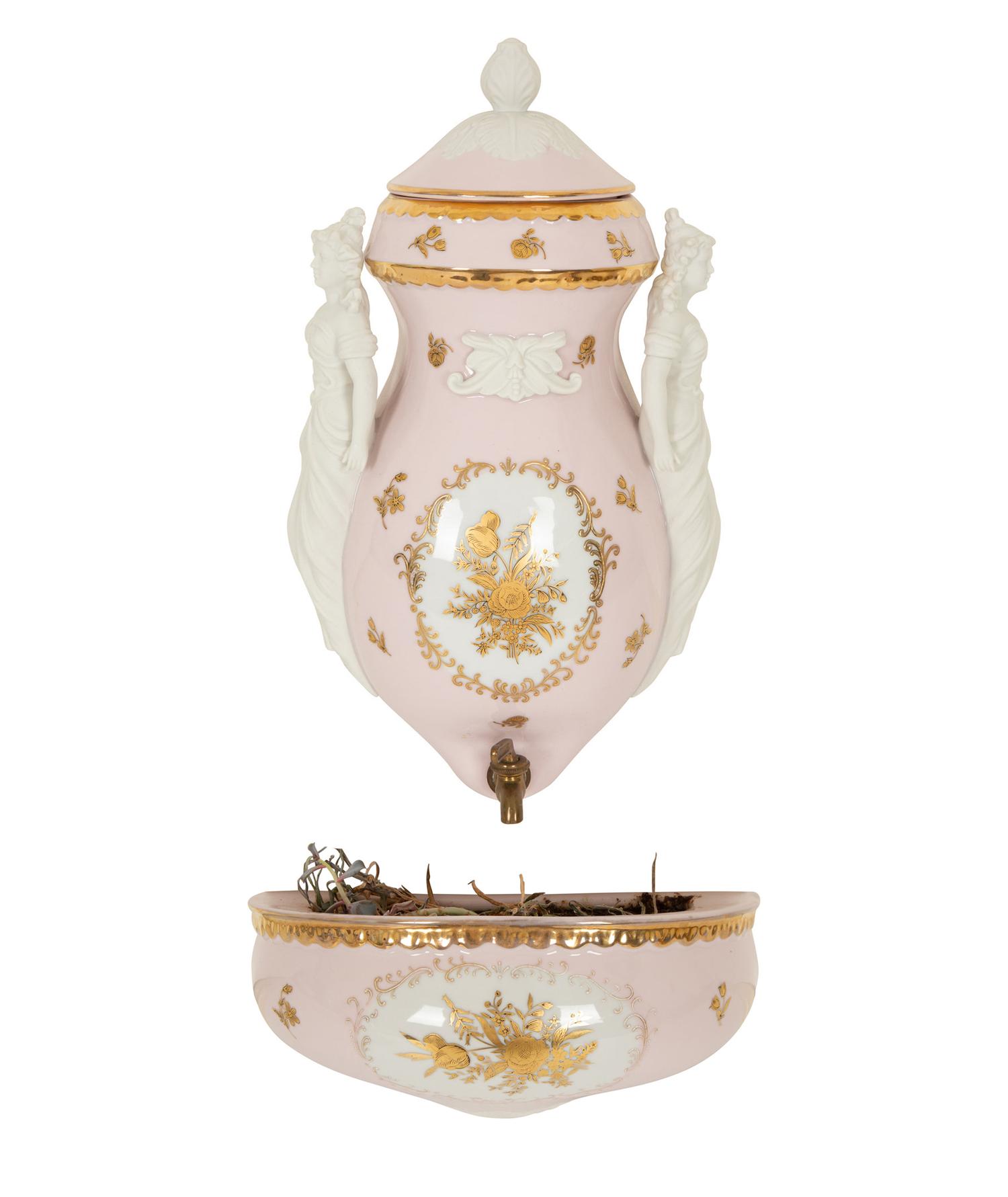 A French Porcelain Lavabo and Basin with Bisque Figures