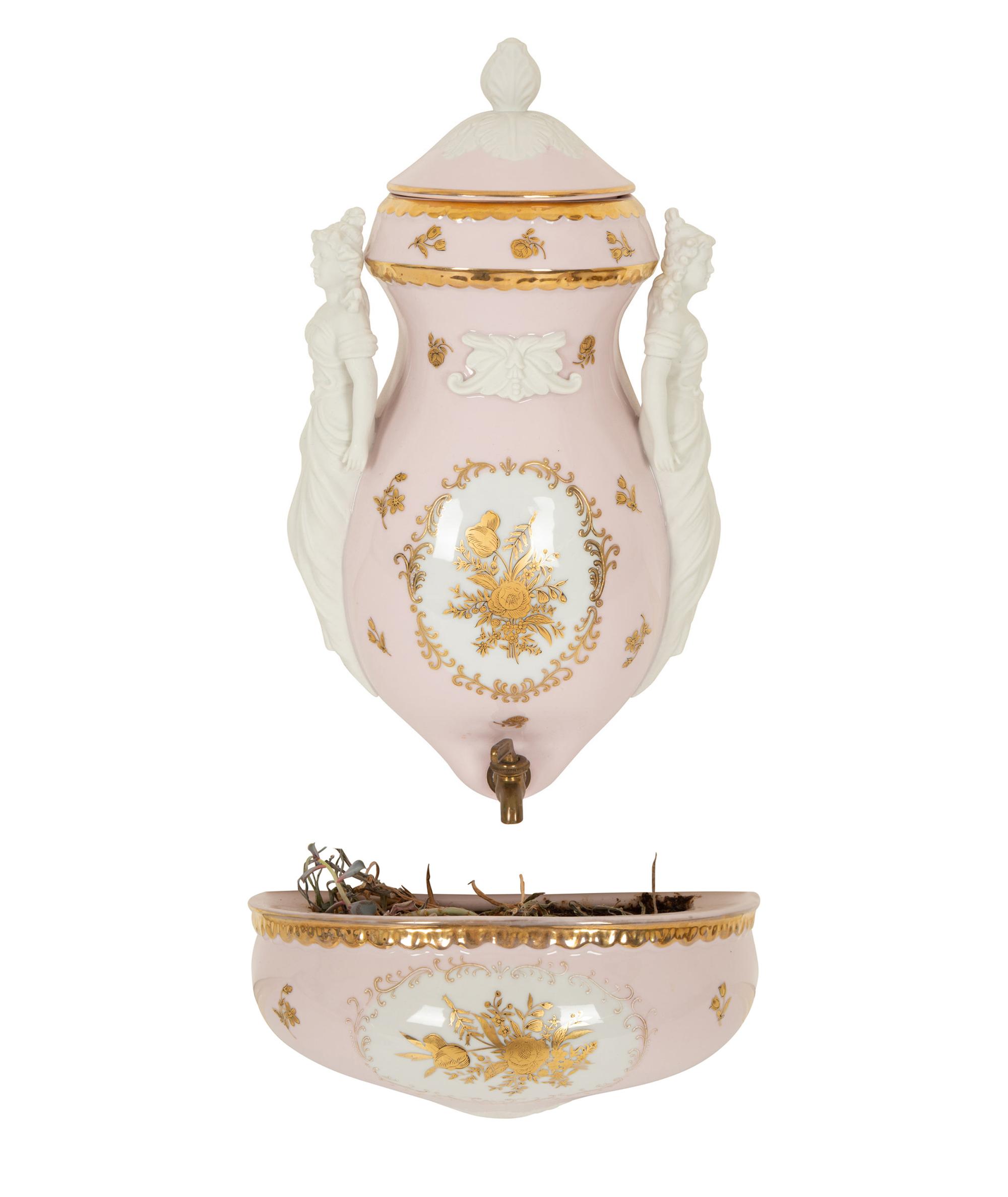 A French Porcelain Lavabo and Basin with Bisque Figures