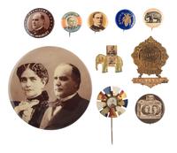 [MCKINLEY, William (1843-1901)]. A group of 10 campaign buttons and pinbacks, incl. "mechanical" elephant and stick pin, and jugate showing McKinley and Roosevelt.