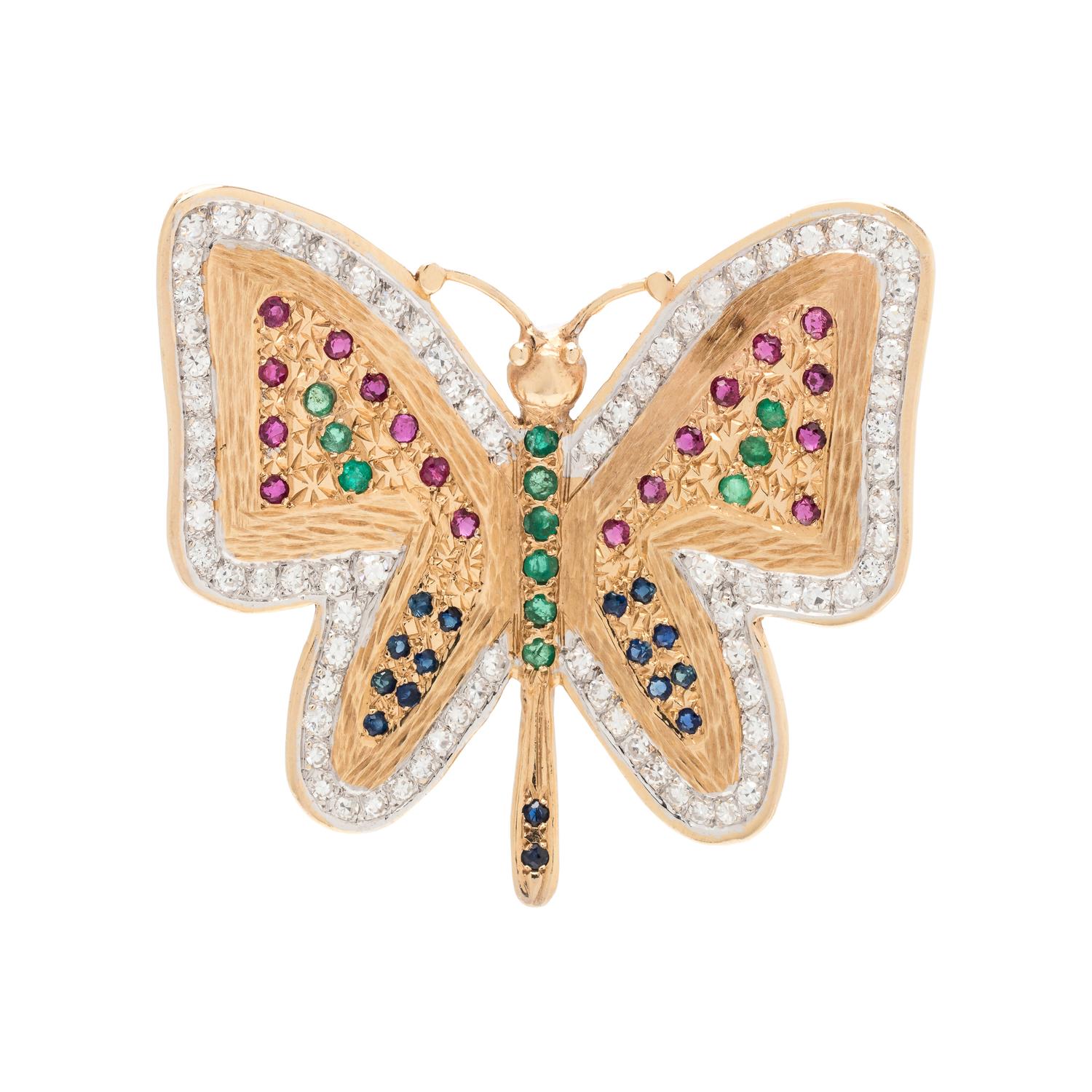 DIAMOND AND MULTIGEM BUTTERFLY PENDANT/BROOCH