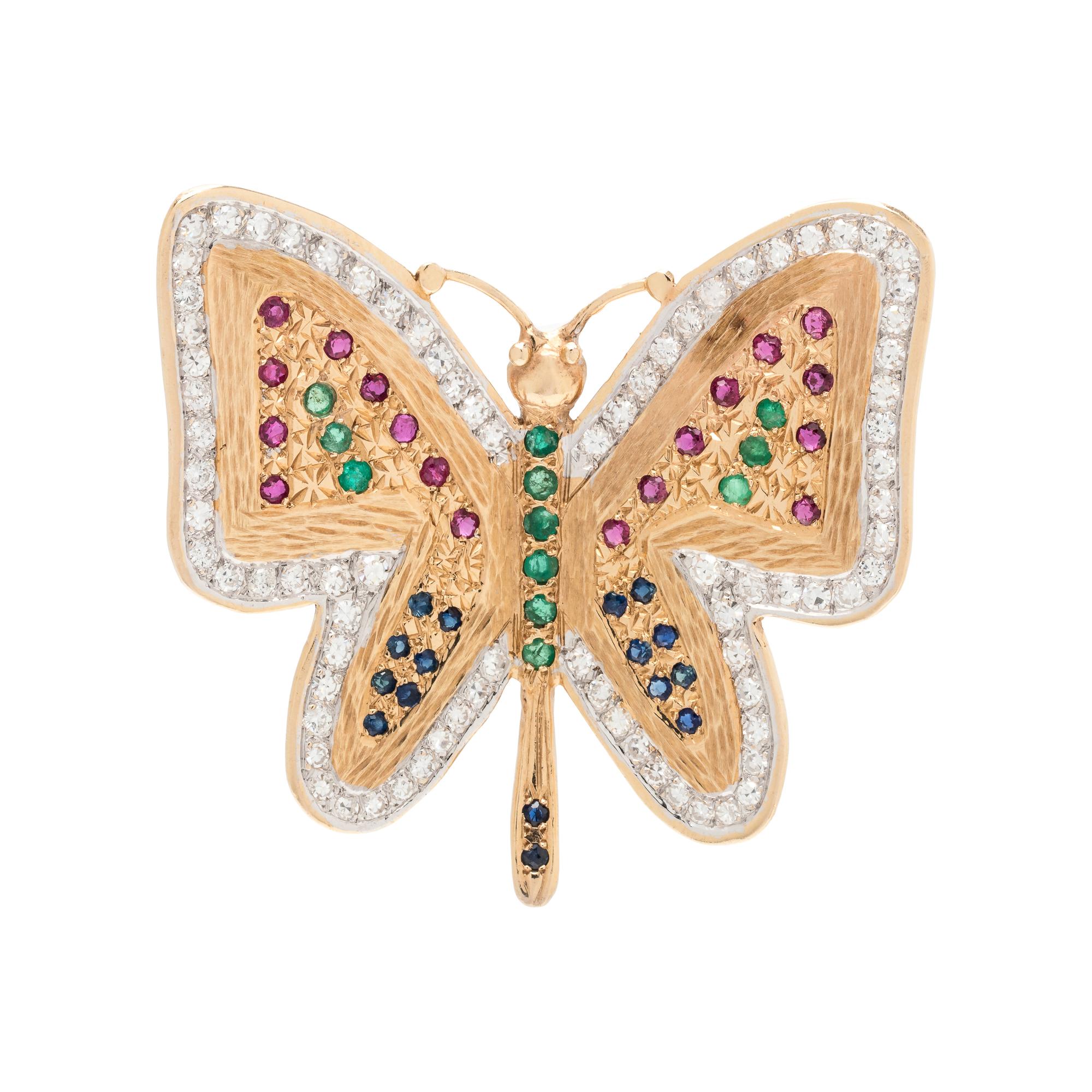 DIAMOND AND MULTIGEM BUTTERFLY PENDANT/BROOCH