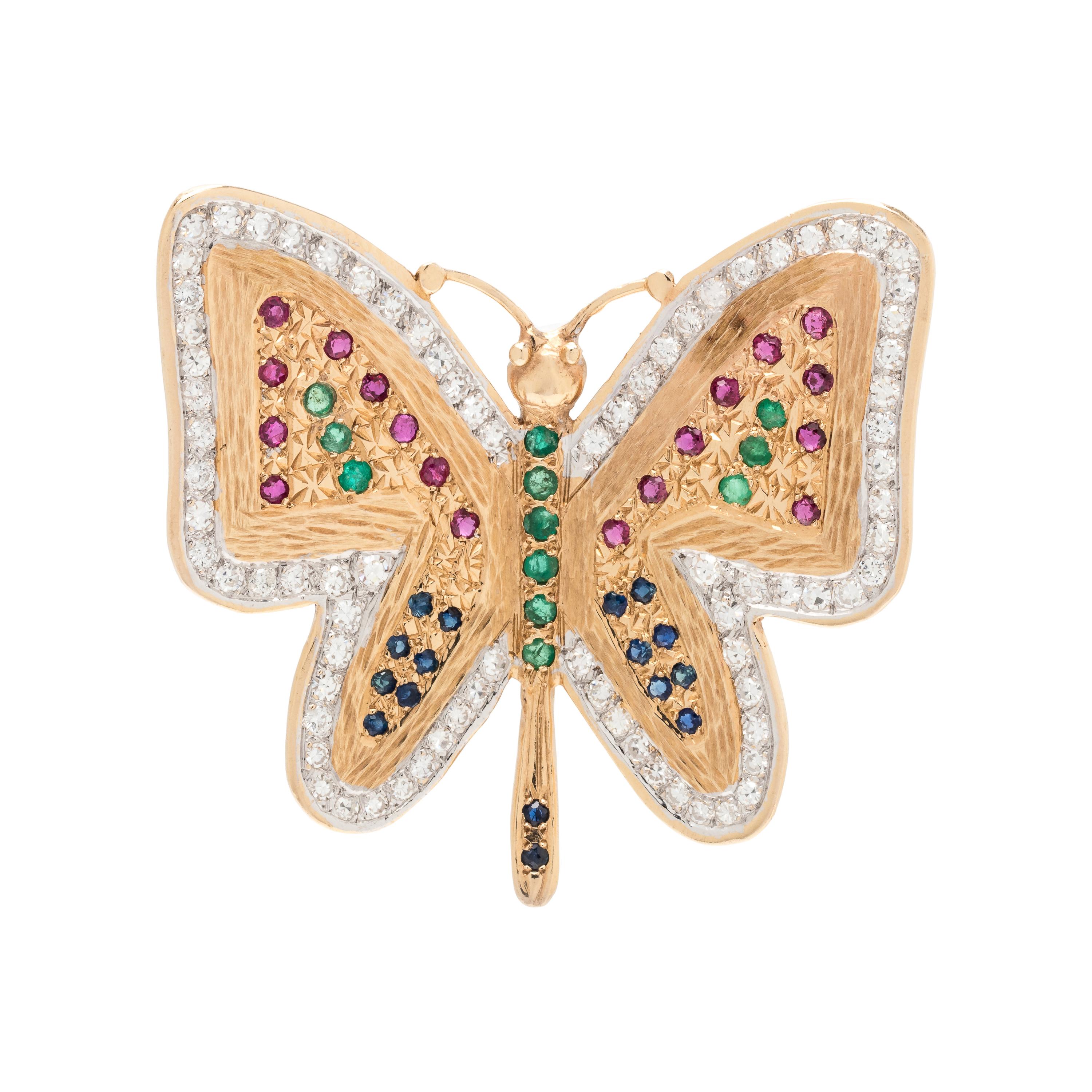 DIAMOND AND MULTIGEM BUTTERFLY PENDANT/BROOCH