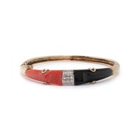 CORAL, ONYX AND DIAMOND BANGLE BRACELET