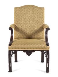 A Chinese Chippendale Style Mahogany Library Chair