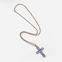 A Rose Gold and Blue Glass Cross Necklace