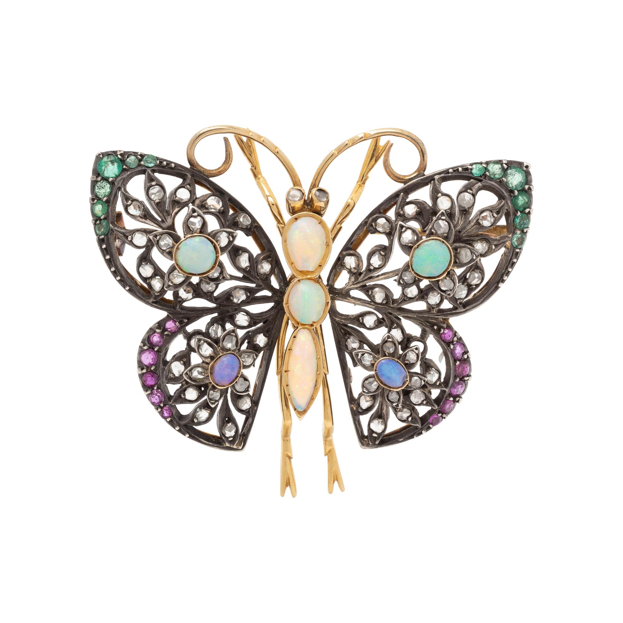 MULTIGEM AND DIAMOND BUTTERFLY BROOCH