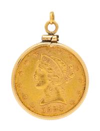 A 14 Karat Yellow Gold and US $5 Dollar Liberty Head Coin Pendant,