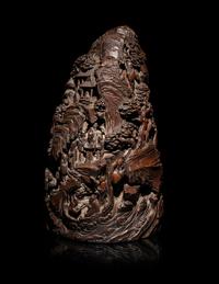 A Chinese Bamboo Root Carving of a Mountain