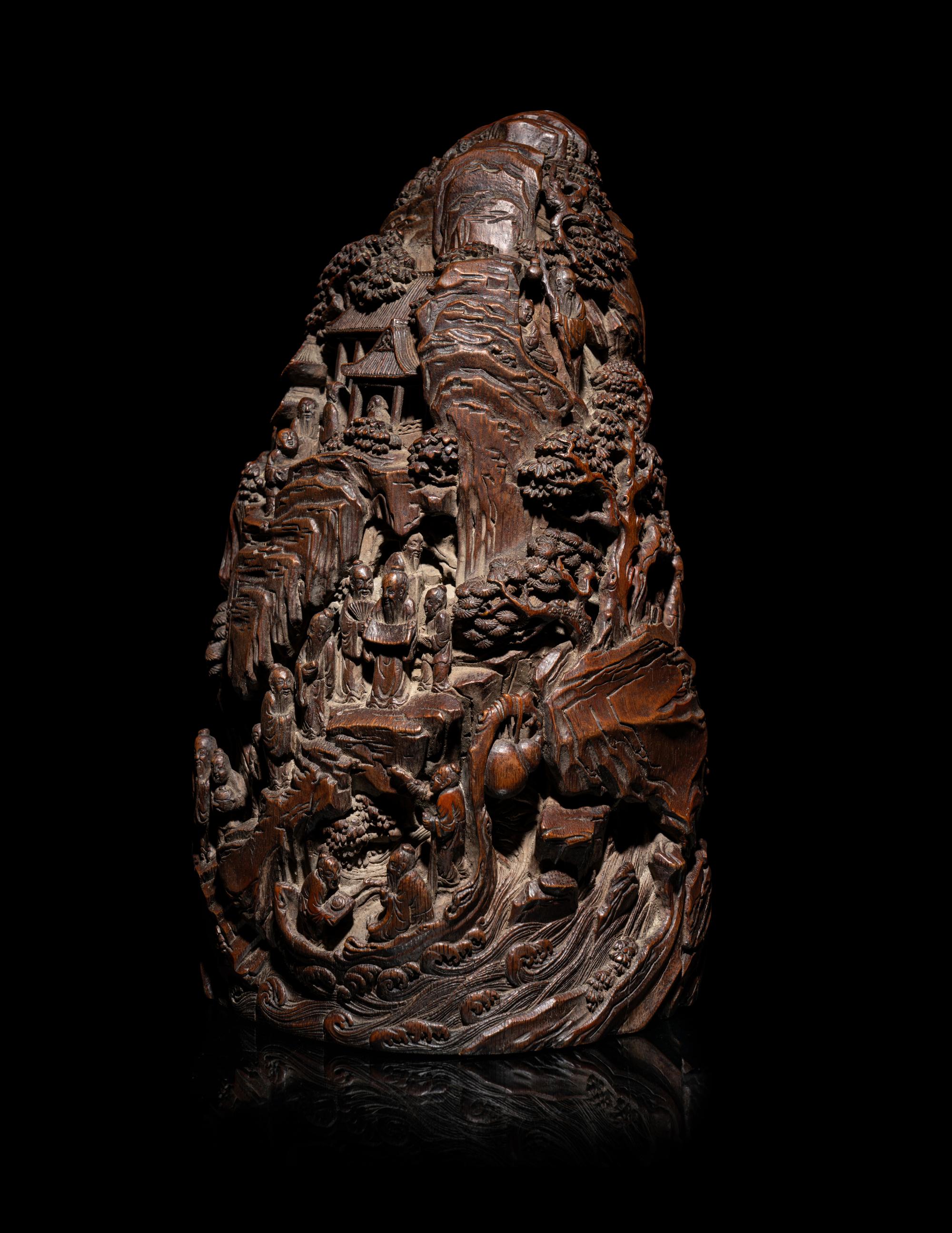 A Chinese Bamboo Root Carving of a Mountain