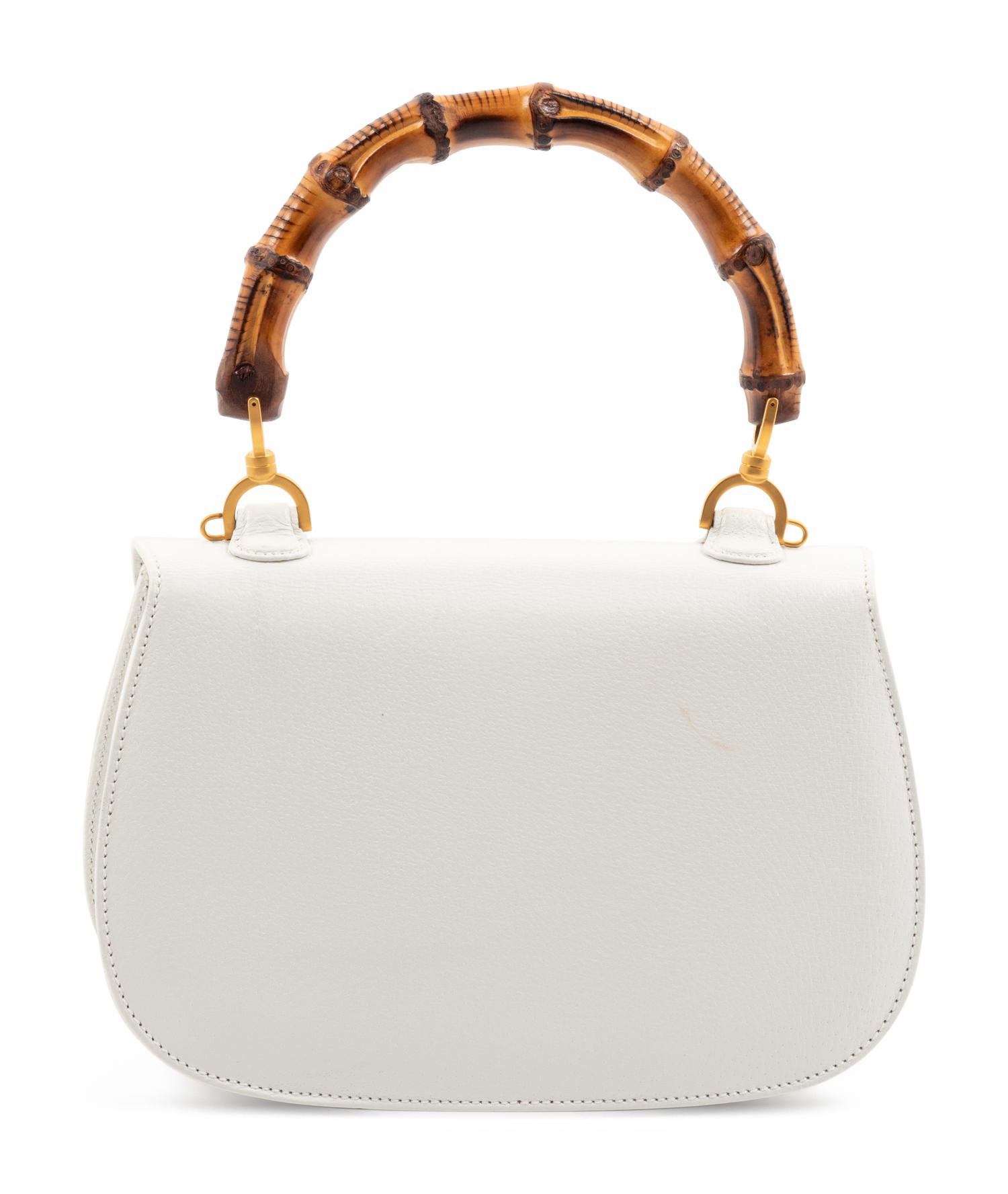 Gucci White Leather Handbag with Bamboo Handle