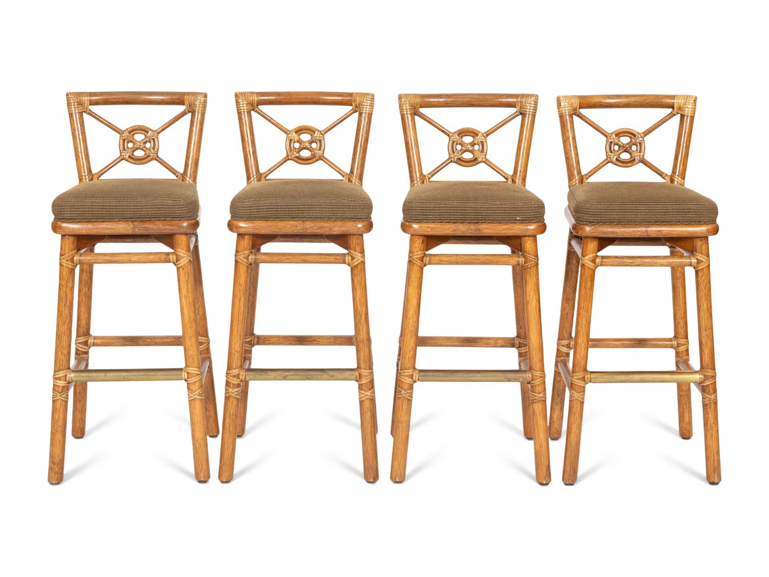 A Set of Four McGuire Rattan Target Bar Stools