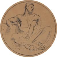After John Singer Sargent (American, 1856-1925) — Study of a Seated Male in a Roundel for the Rotunda of the Museum of Fine Arts, Boston, 1921