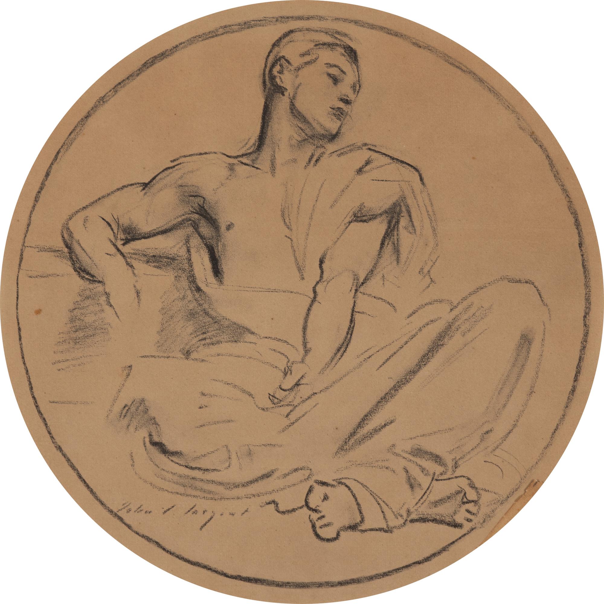 After John Singer Sargent (American, 1856-1925) — Study of a Seated Male in a Roundel for the Rotunda of the Museum of Fine Arts, Boston, 1921