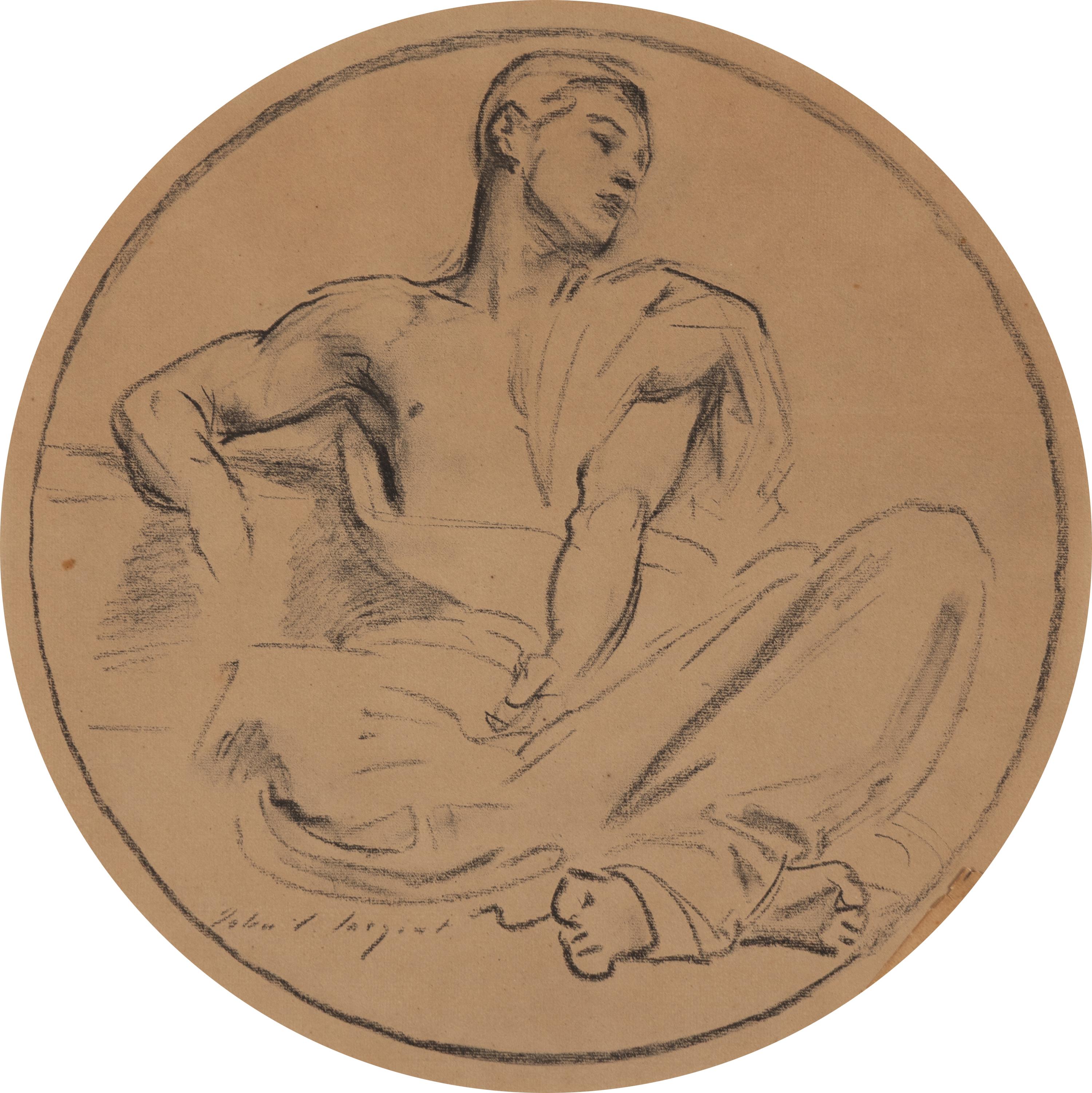 After John Singer Sargent (American, 1856-1925) — Study of a Seated Male in a Roundel for the Rotunda of the Museum of Fine Arts, Boston, 1921