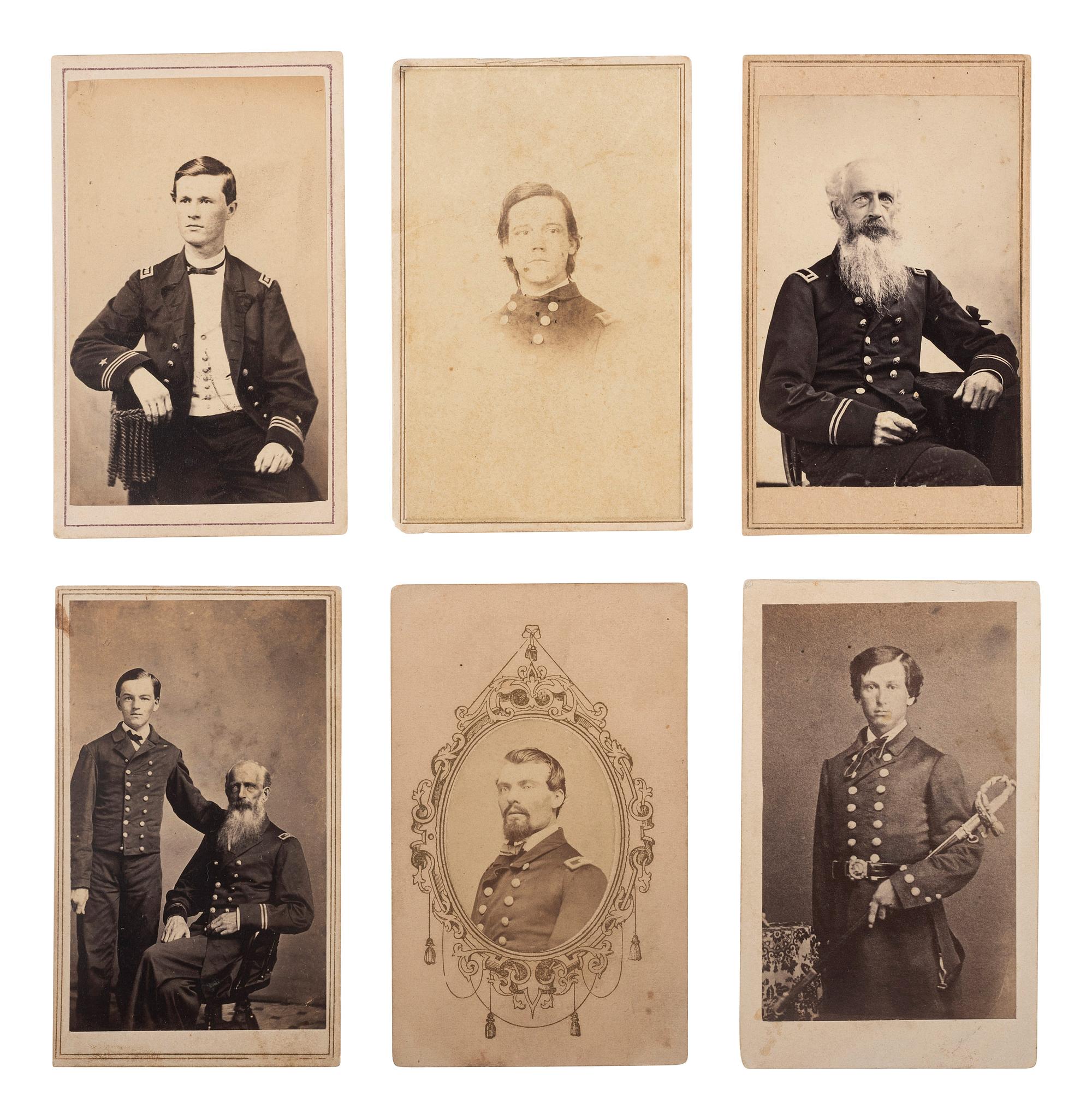 [CIVIL WAR]. A group of 6 CDVs of unidentified Brown Water Navy officers, incl. a portrait by African American photographers Ball & Thomas of Cincinnati, Ohio.