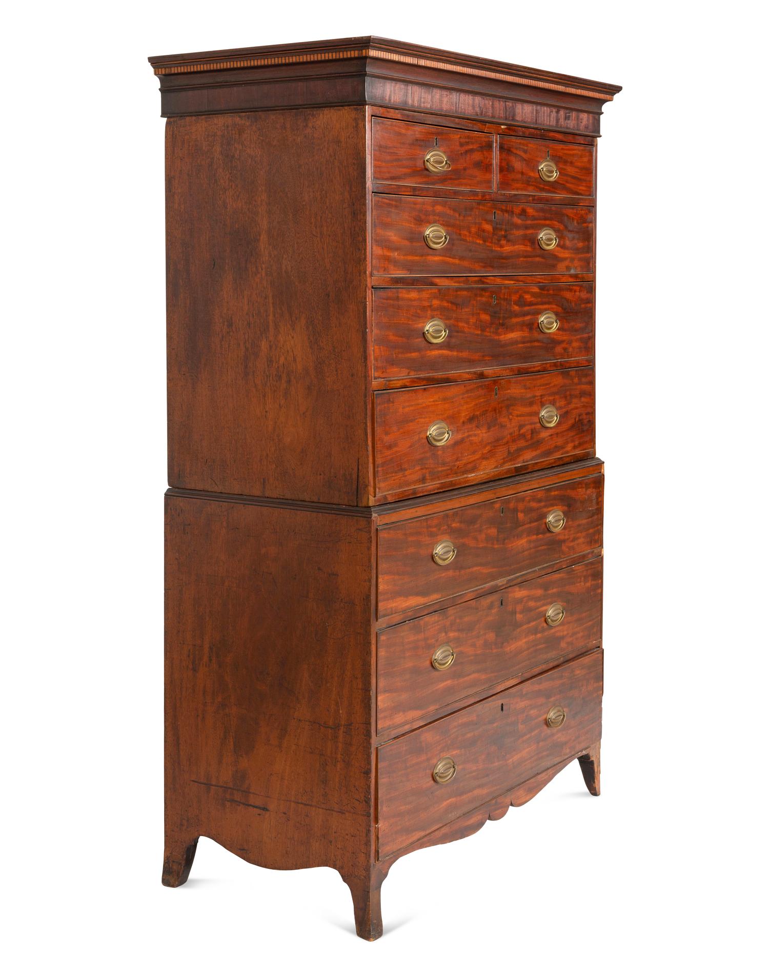 A George III Mahogany and Boxwood Inlaid Chest-On-Chest