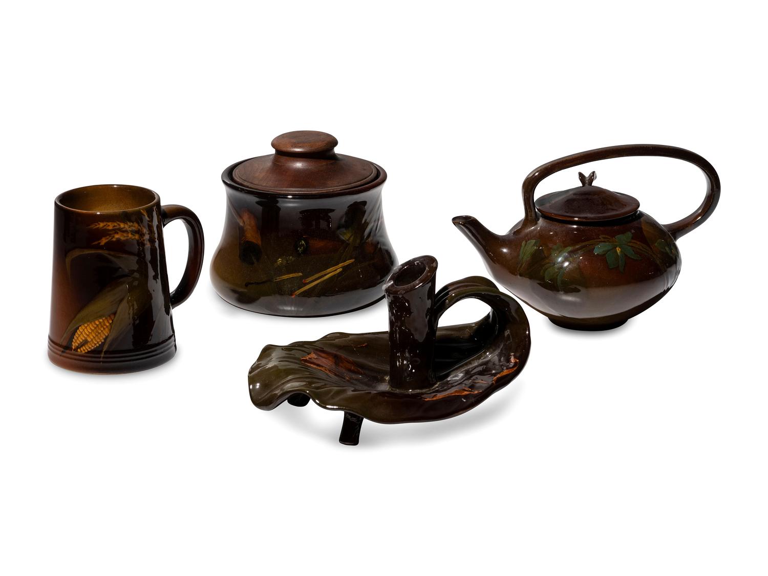 Four Artist Decorated Rookwood Pottery Standard Glaze Table Articles