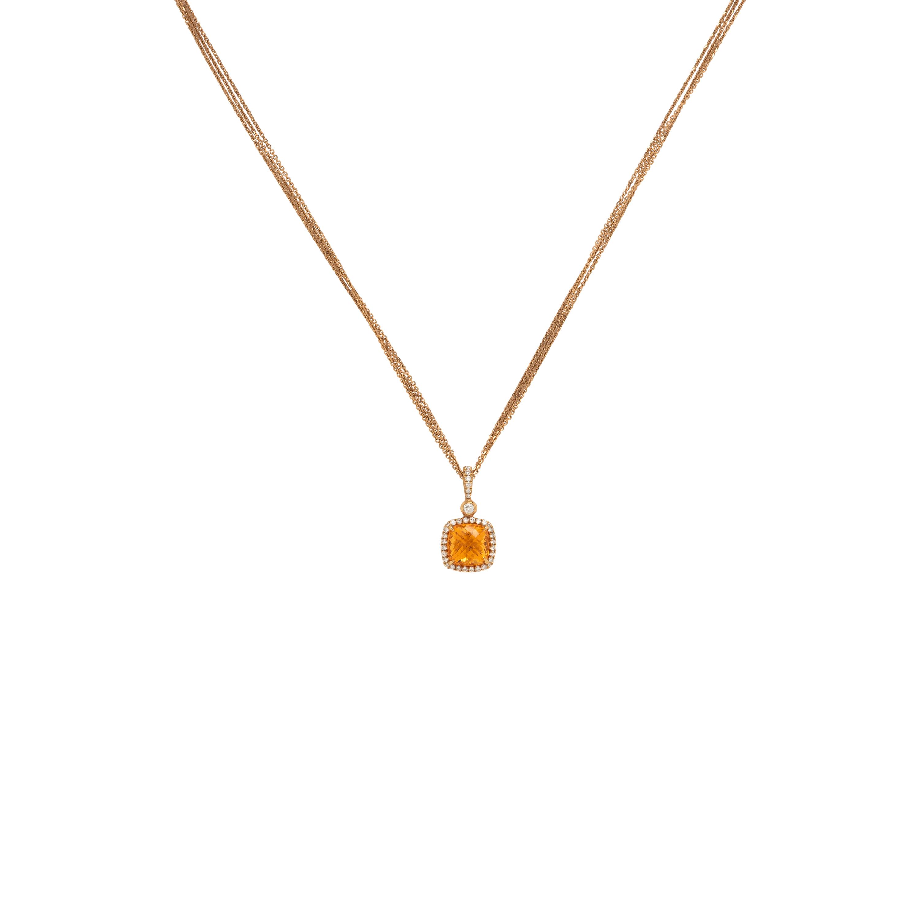 Spessartine Garnet, Diamond, and Rose Gold Pendant Necklace