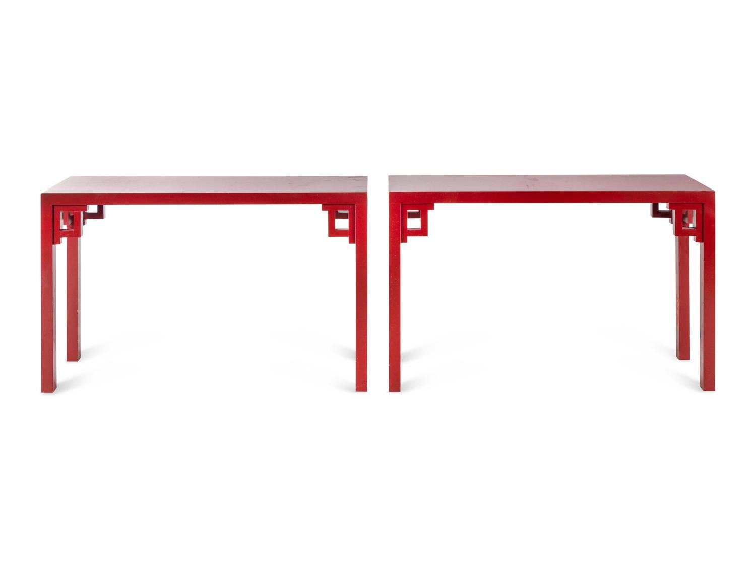 A Pair of Contemporary Red-Painted Console Tables