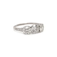 ANTIQUE, THREE STONE DIAMOND AND PLATINUM RING