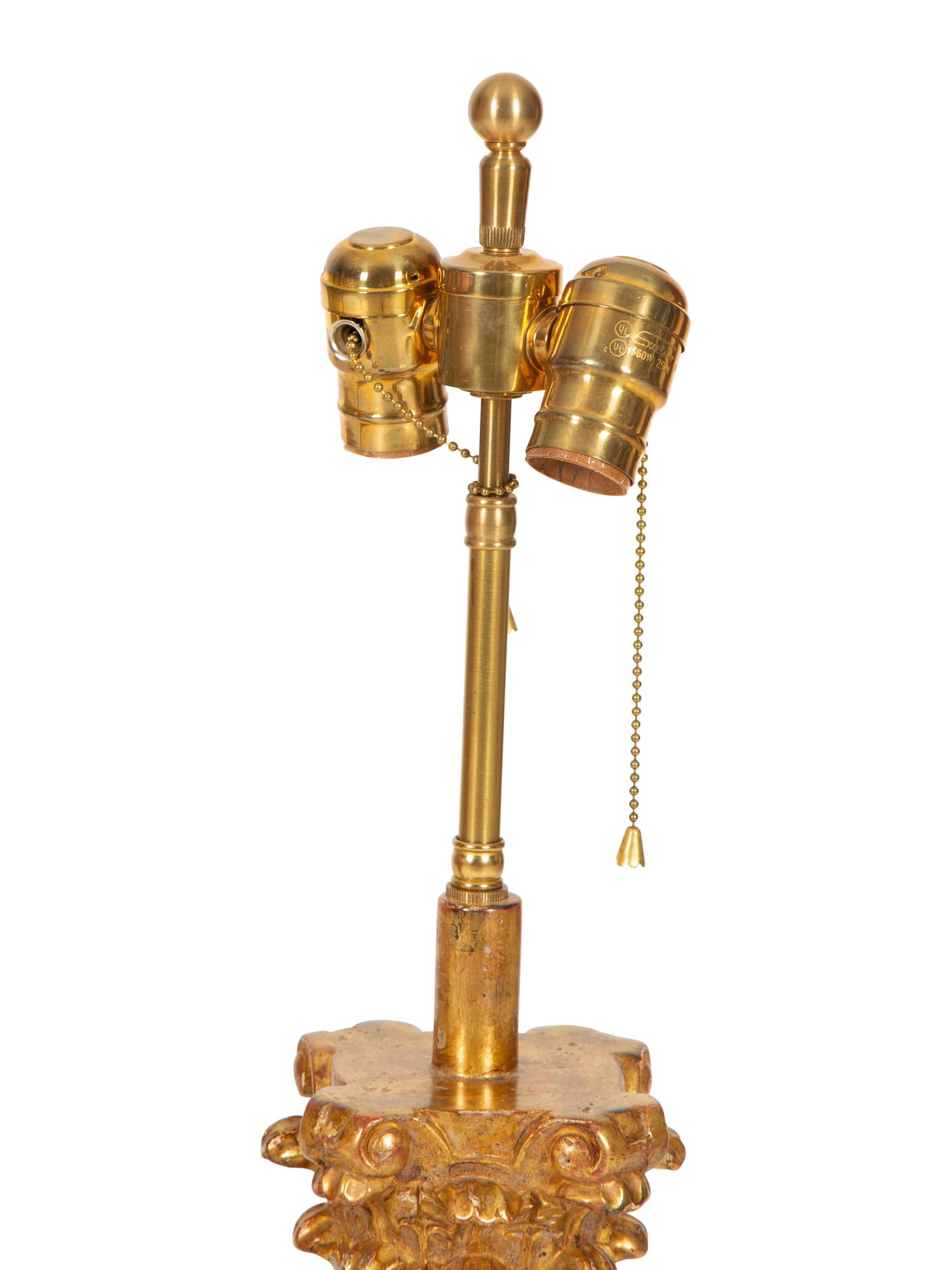 A Pair of Nancy Corzine Giltwood Camille Lamps