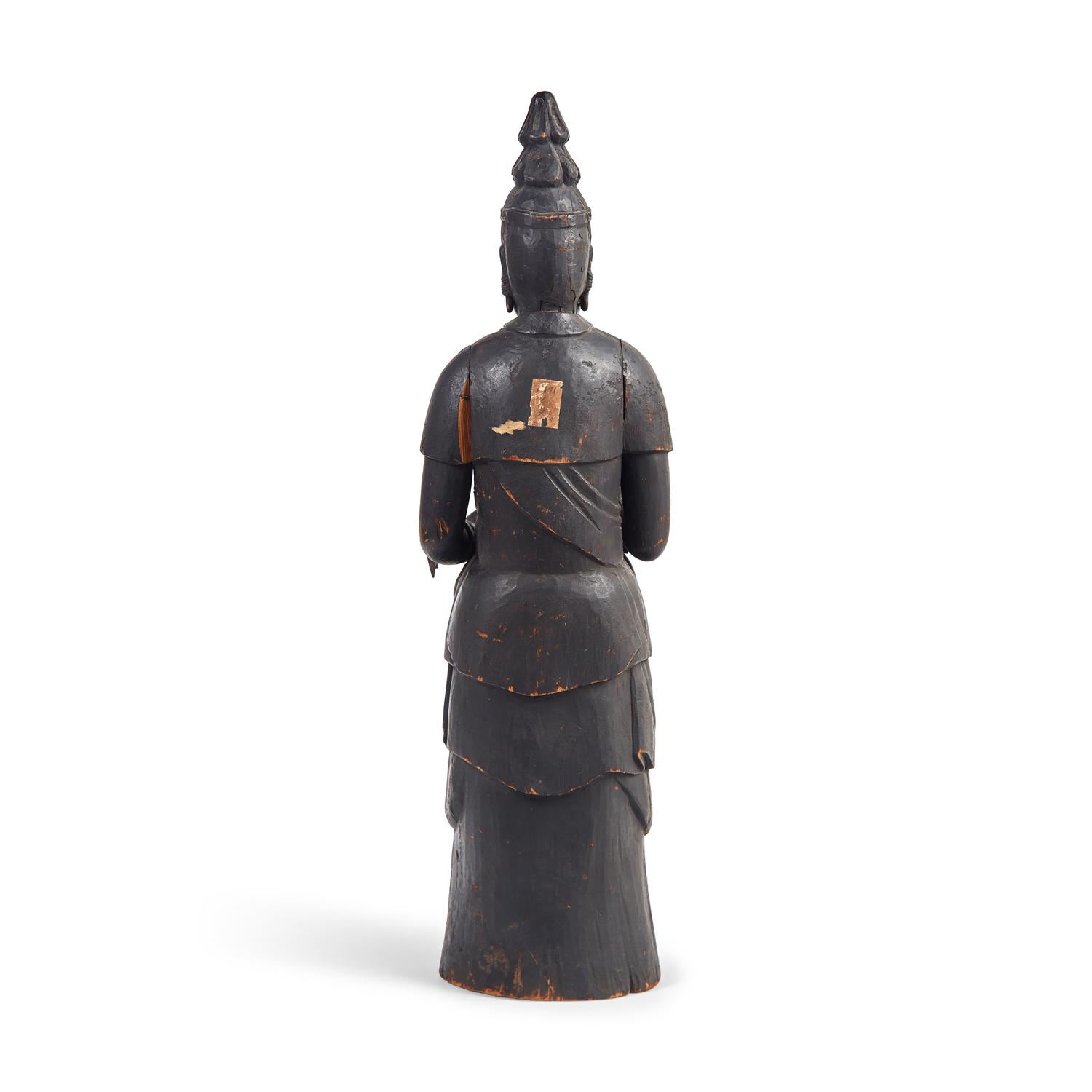A Large Japanese Carved and Stained Wood Standing Figure of Kannon Bosatsu , Heian Period, 11th/12th Century