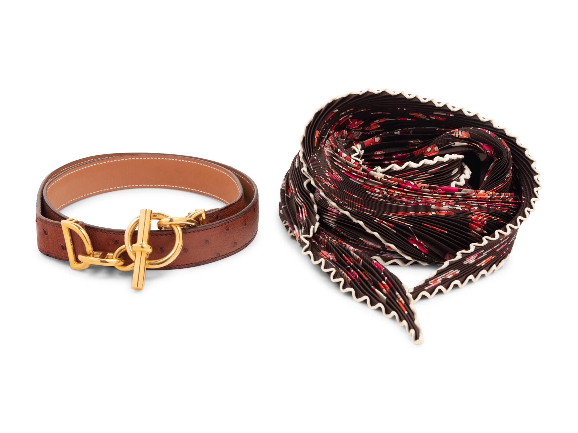 Hermès Ostrich Belt and Plisse Scarf, 1994-2008
