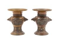 A Pair of Chinese Patinated Metal Vases
