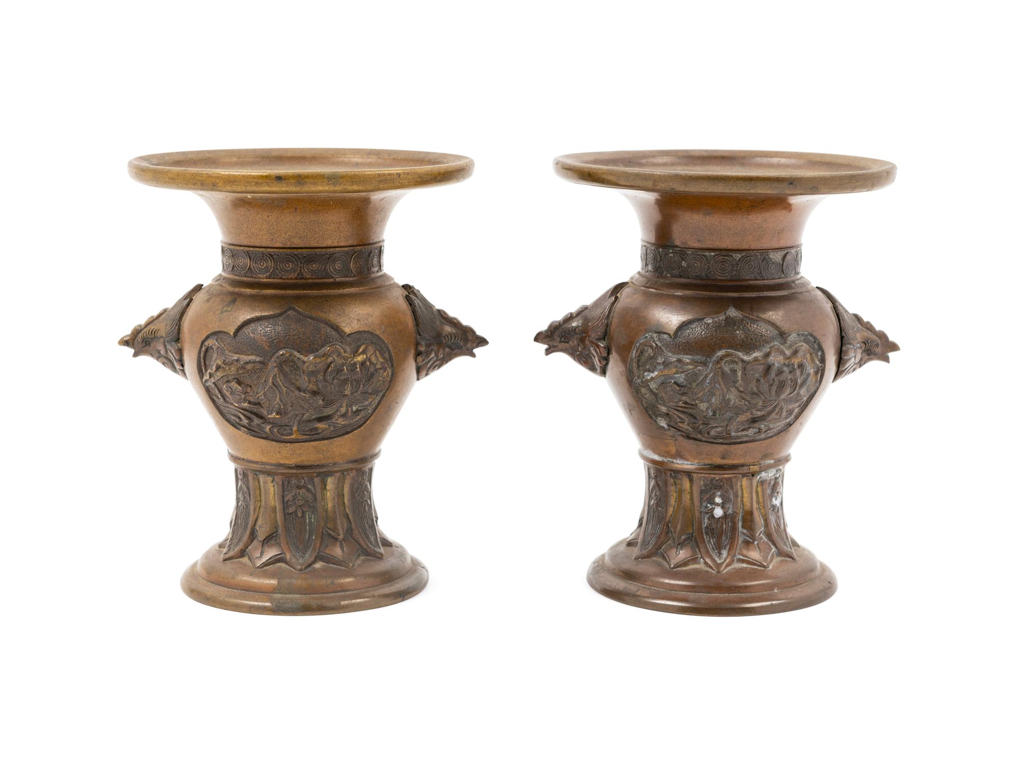 A Pair of Chinese Patinated Metal Vases