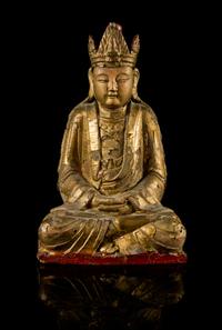 A Gilt Lacquered Wood Figure of Guanyin Height 12 inches.