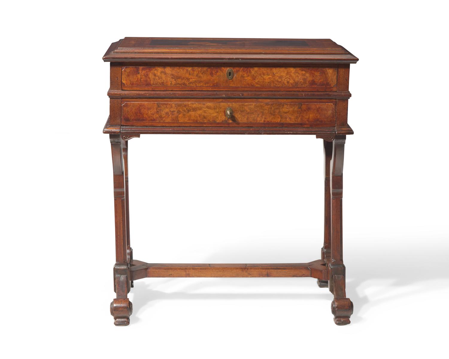 An Aesthetic Movement Inlaid and Marquetry Burl Walnut Sewing or Work Table, George Hess, New York, NY, Circa 1876