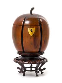 A George III Fruitwood Melon-Form Tea Caddy Height of tea caddy 5 1/2 inches. — EARLY 19TH CENTURY