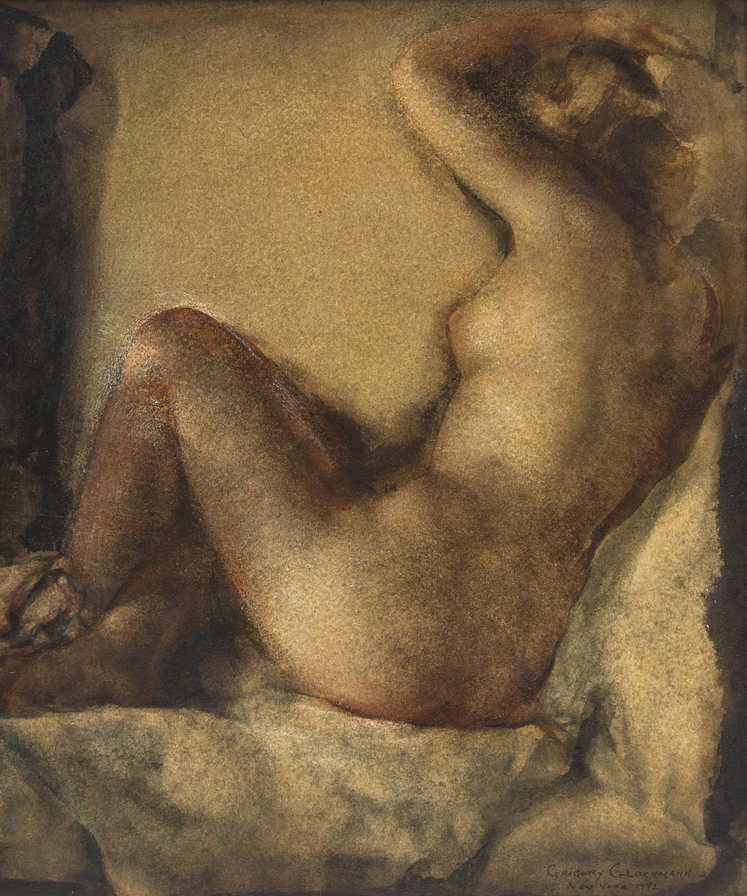 Grigory Gluckmann (Belarusian, 1898-1973) — Nude with Raised Arm, 1942