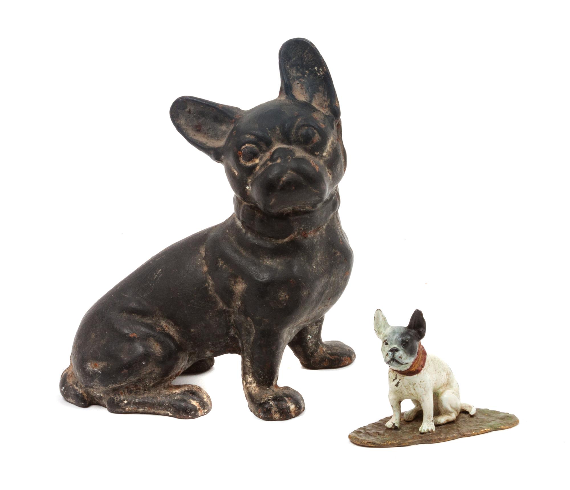 Two Metal French Bulldogs Height of taller 7 3/4 inches.