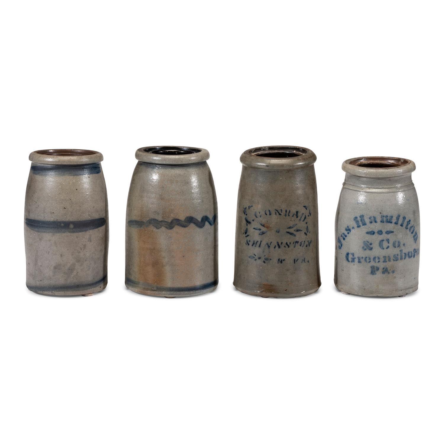 Four Cobalt Decorated Stoneware Jars