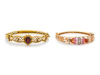 A Collection of Gold, Gemstone and Diamond Bangle Bracelets,
