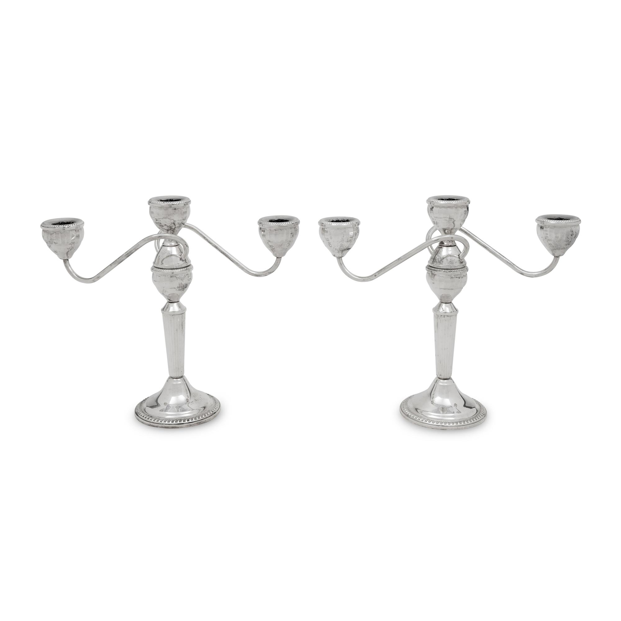 A Pair of American Silver Three-Light Candelabra