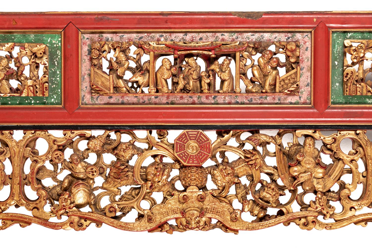 A Large Chinese Gilt and Red Lacquered Wood Panel