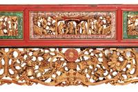 A Large Chinese Gilt and Red Lacquered Wood Panel