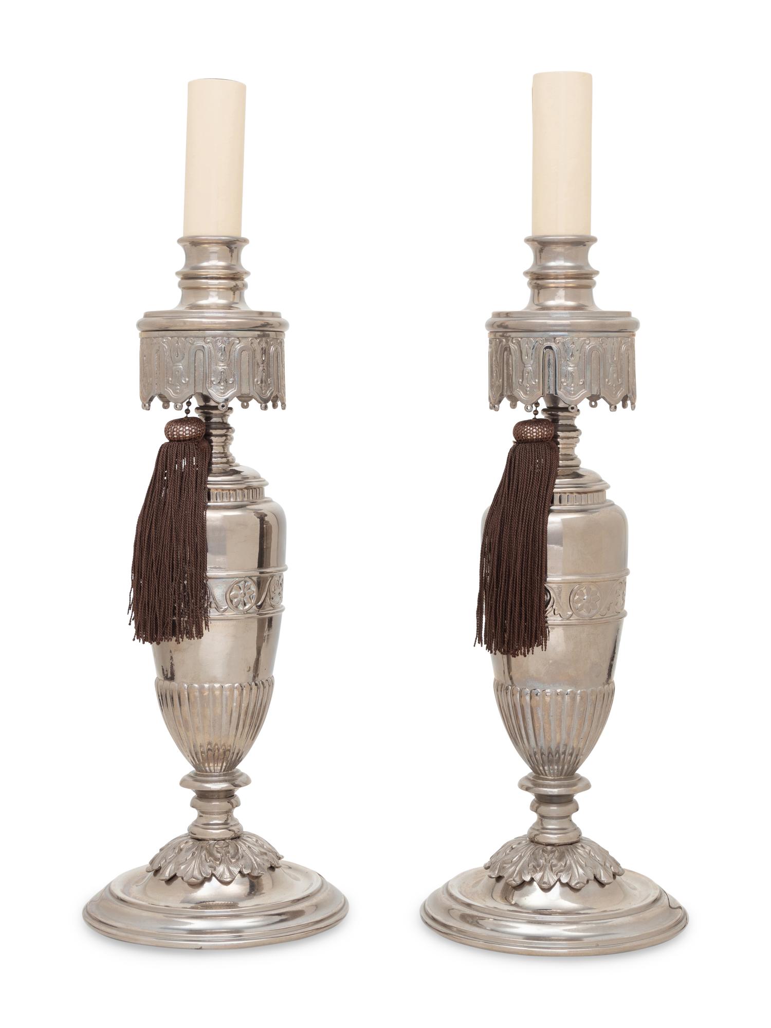 A Pair of Silver-Plate Table Lamps