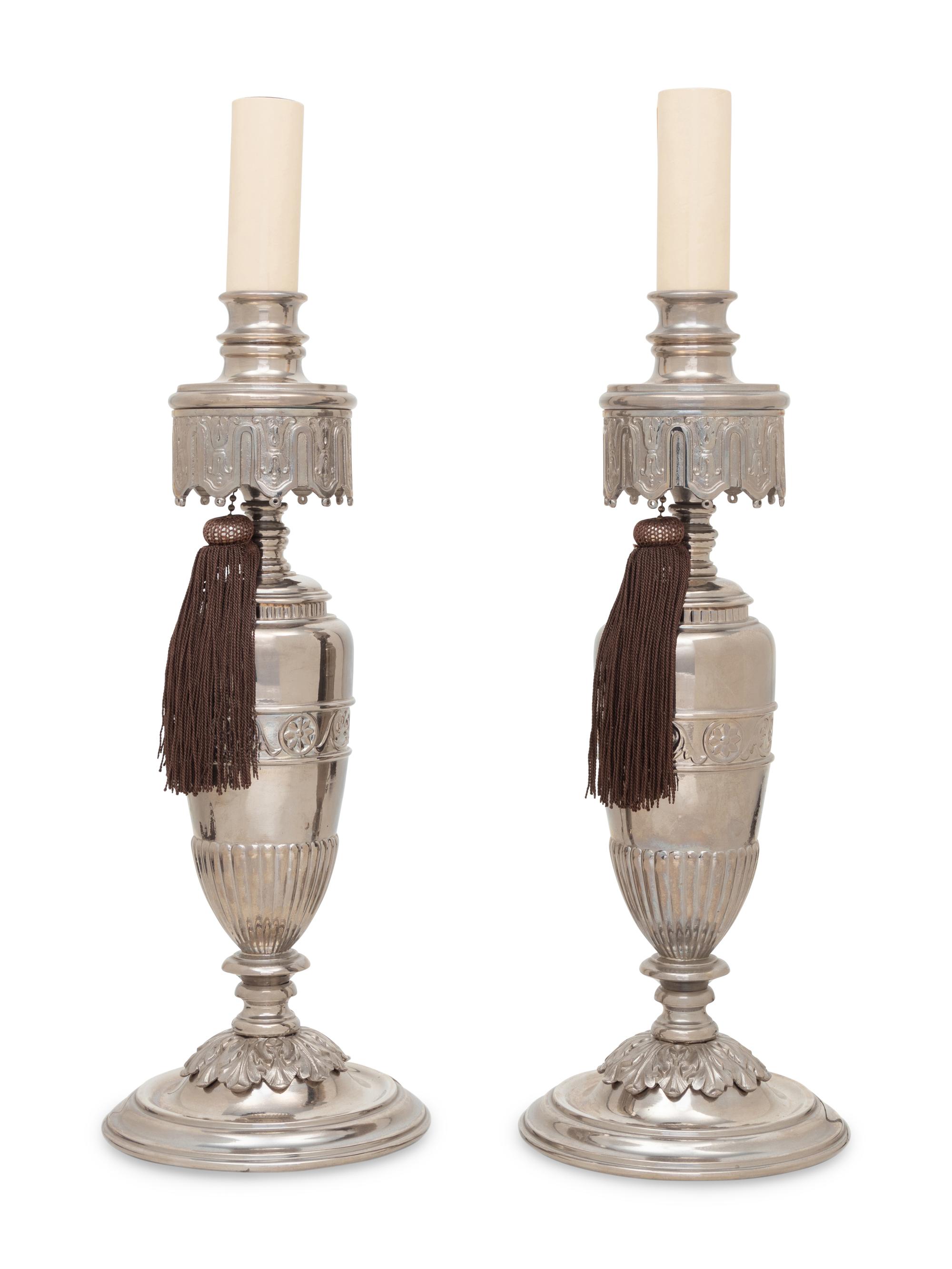 A Pair of Silver-Plate Table Lamps
