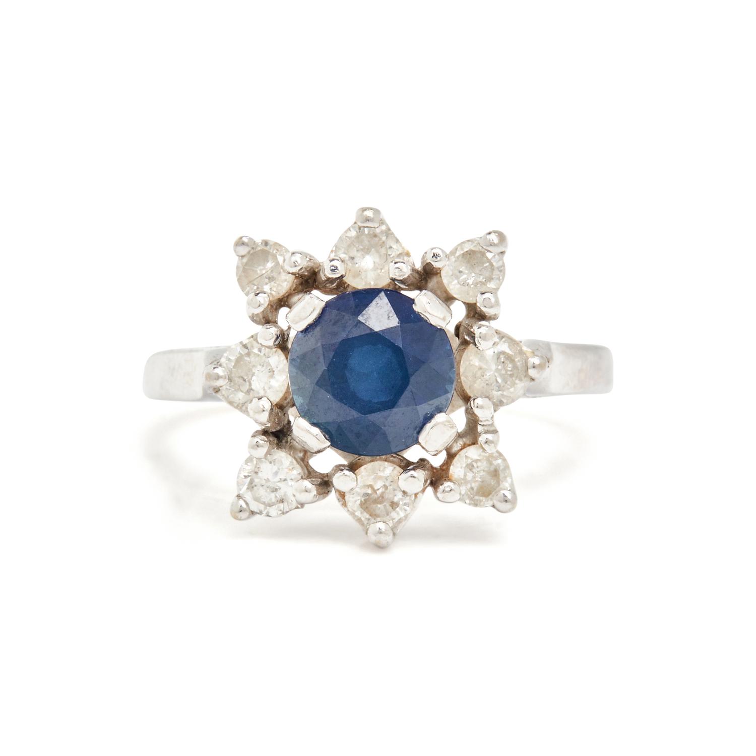 WHITE GOLD, SAPPHIRE, AND DIAMOND RING
