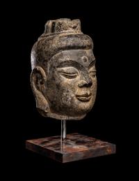 A Chinese Carved Stone Head of Buddha