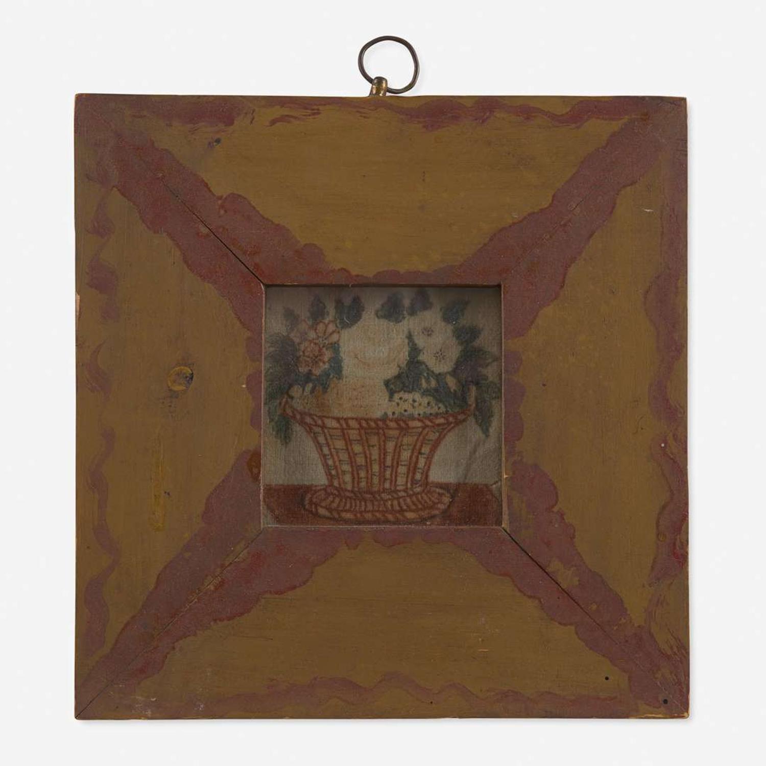 American School 19th century Miniature Theorem: Basket of Flowers