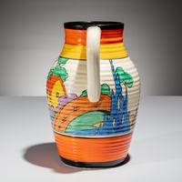 Clarice Cliff (English, 1899–1972) — Orange Roof Cottage pattern Lotus Jug