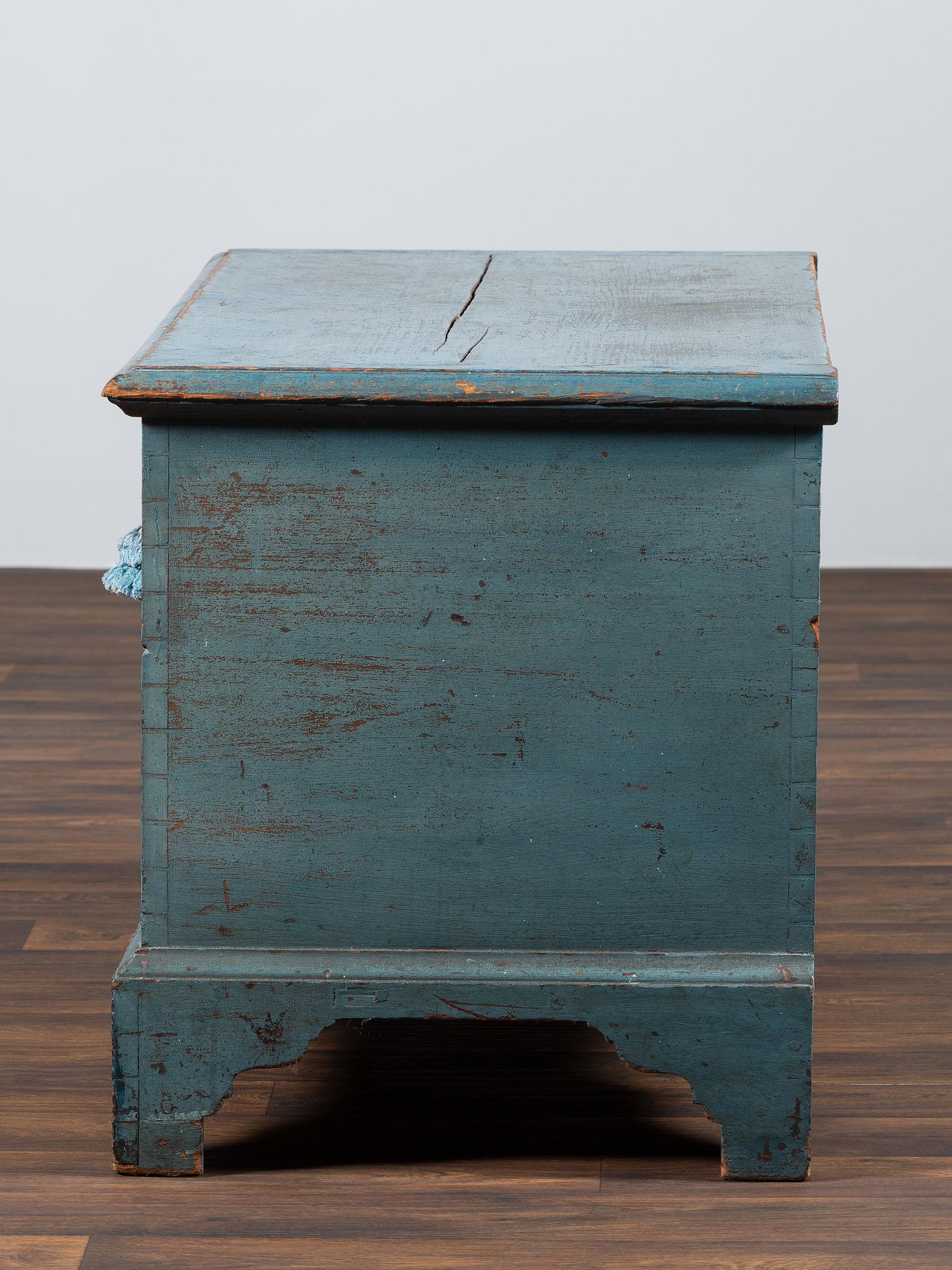 A Country Blue Painted Poplar Blanket Chest