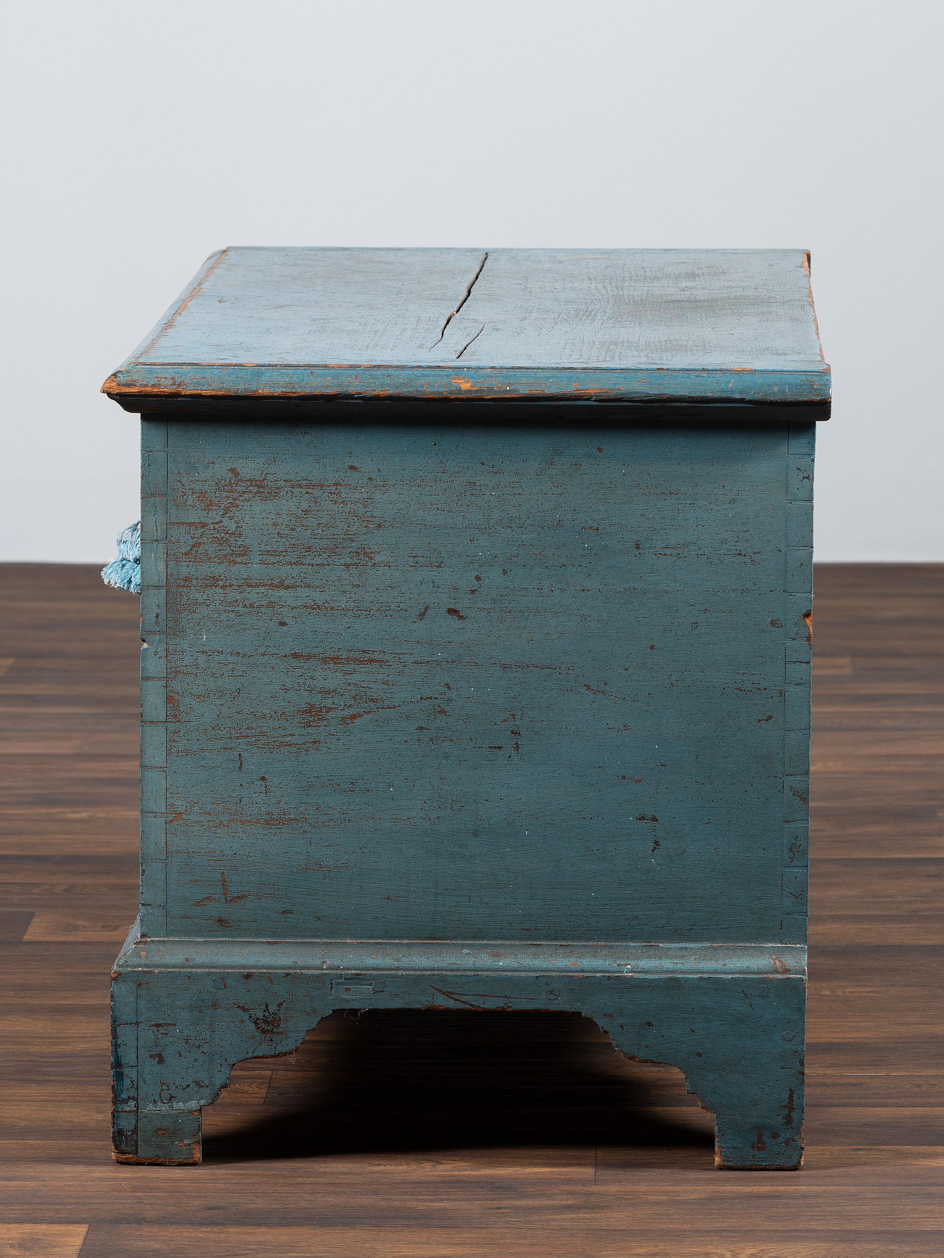 A Country Blue Painted Poplar Blanket Chest