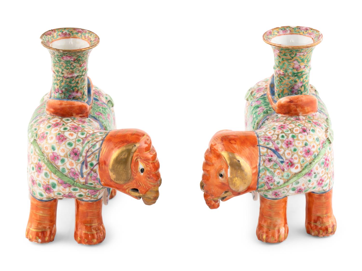 A Pair of Chinese Export Porcelain Elephant Vases
