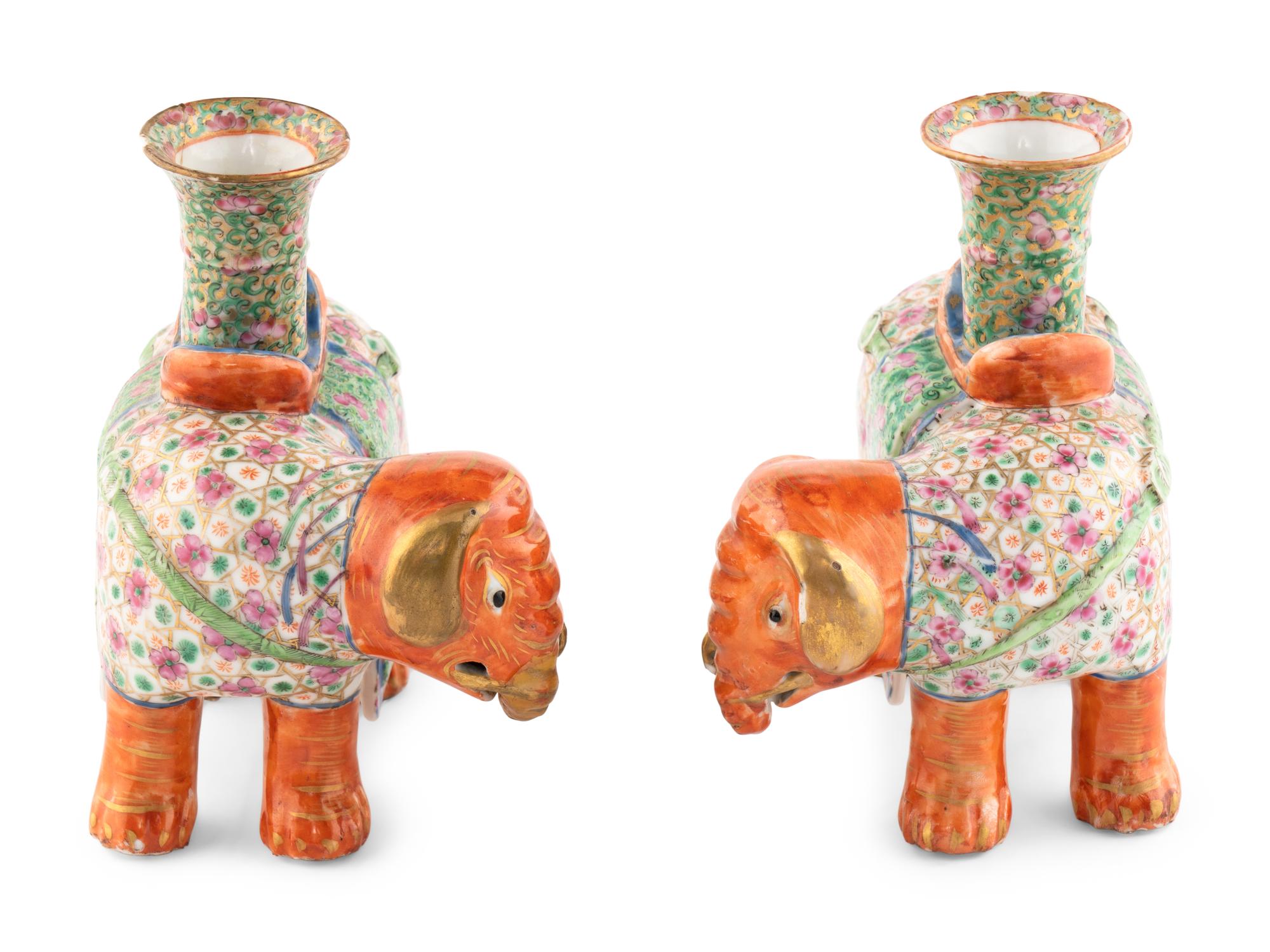 A Pair of Chinese Export Porcelain Elephant Vases